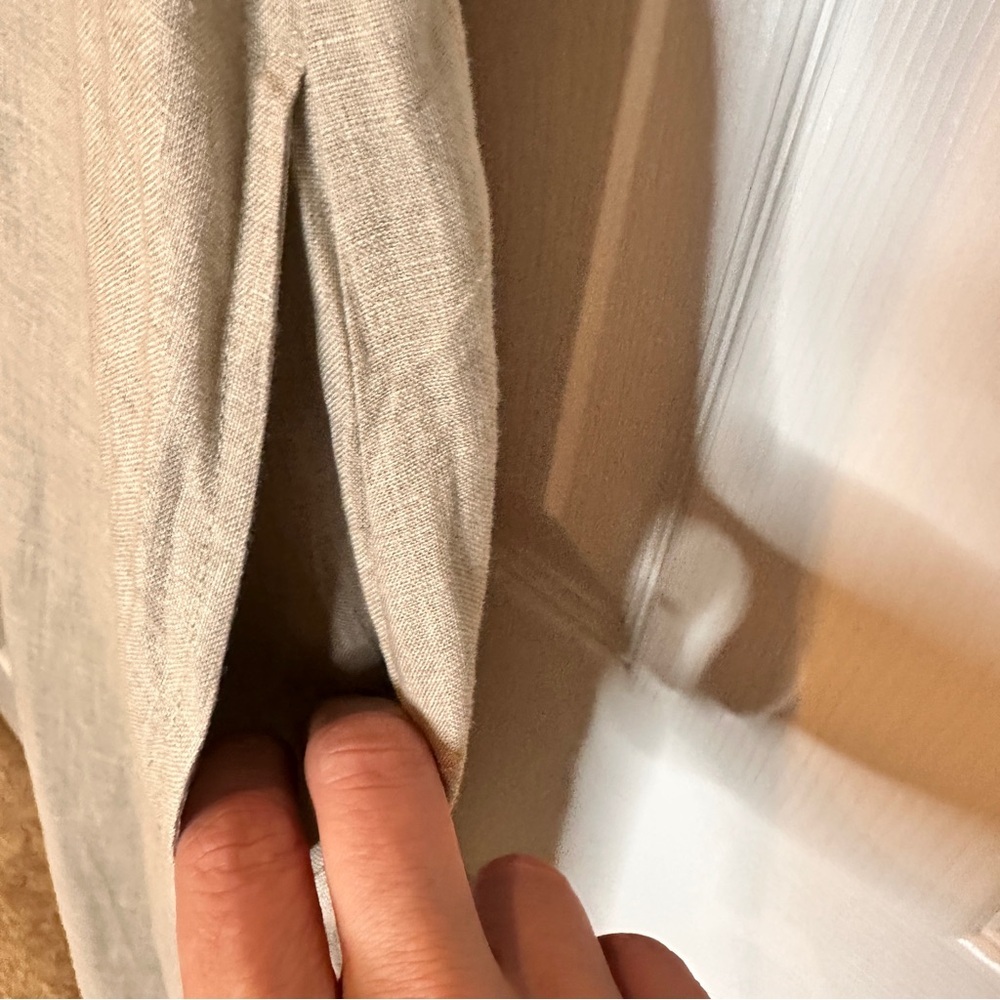 New DKNY 100% Linen Tee Kaftan Shirt Dress Lined Pockets Beige‎ Tan Sz Large - Picture 5 of 15